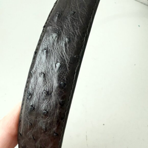Rod Patrick Mens Full Quill Ostrich Leather Belt Dark Brown 1.25” Tapered Sz 30 - Picture 12 of 12